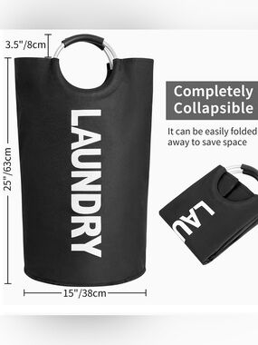 2 for $30 🆕 Collapsible Black Laundry Tote with Metal Ring Handles